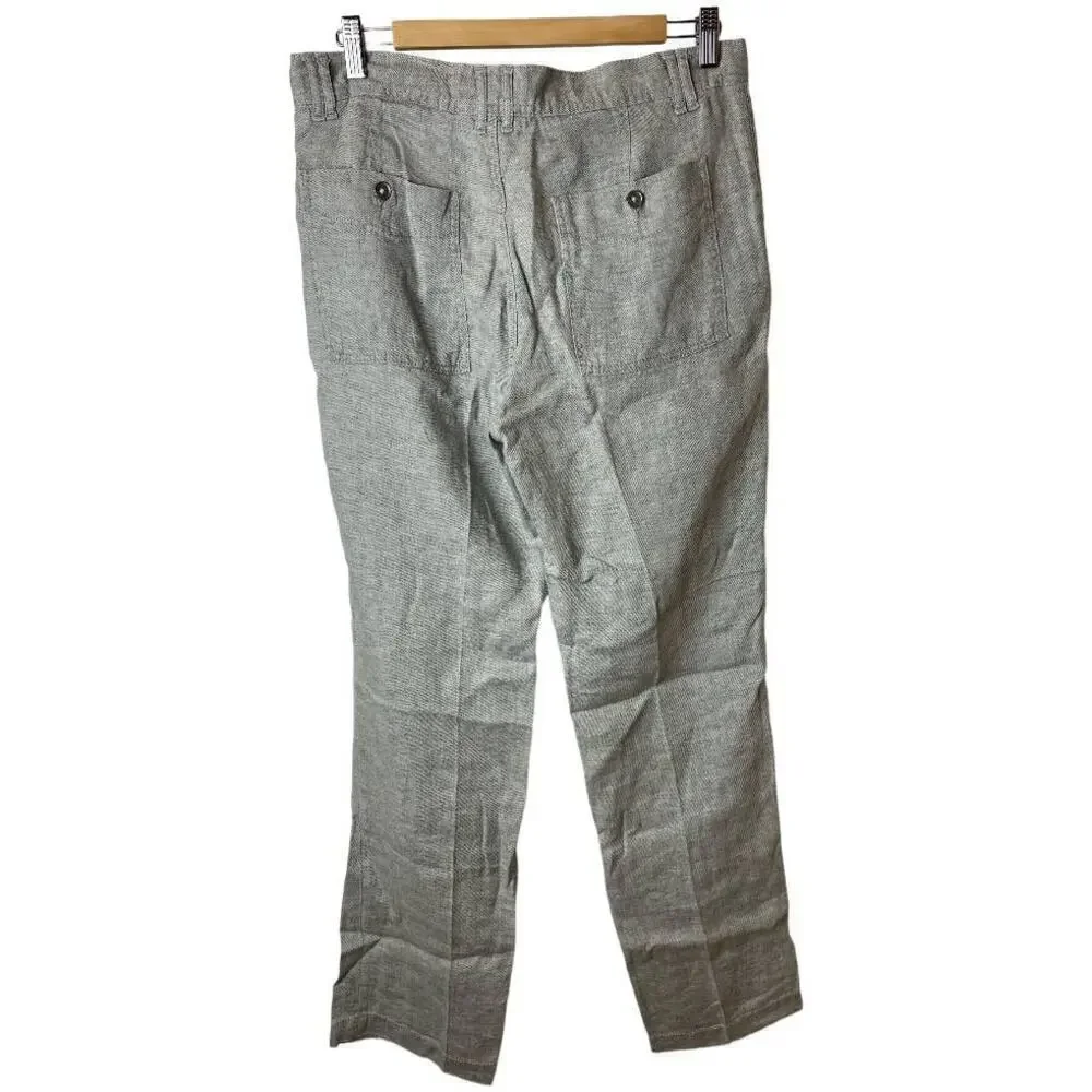H&M Grey Straight 100% Linen Straight Leg Pants Women's Size 32R